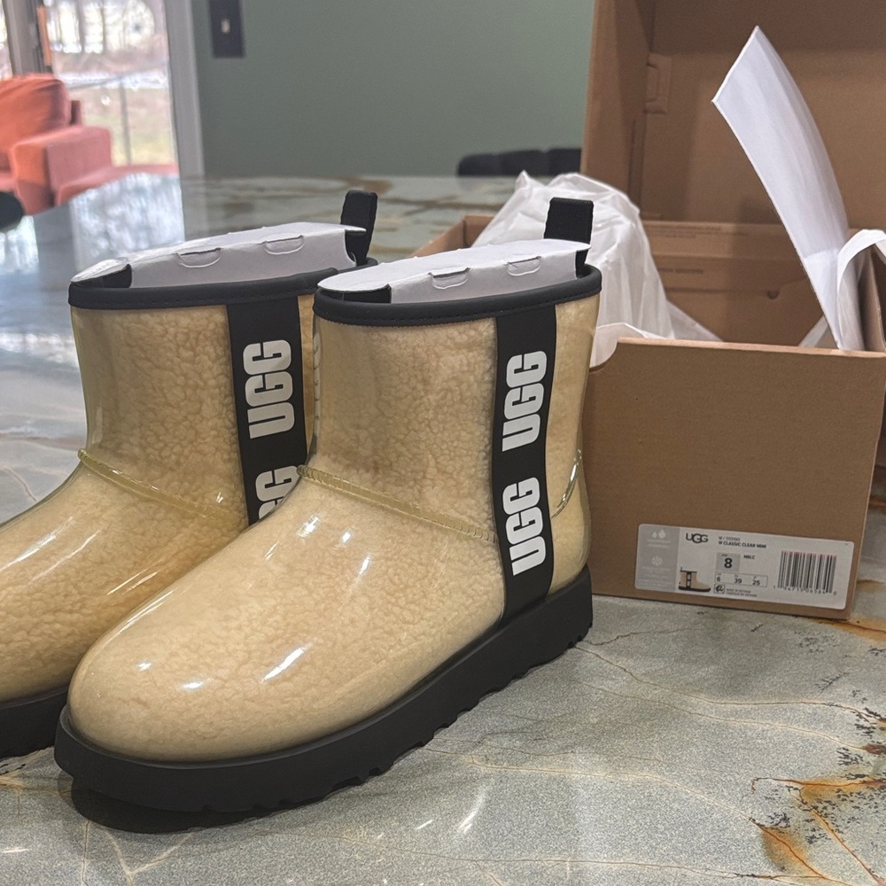 UGG Cream Ankle Boots with Black Accents